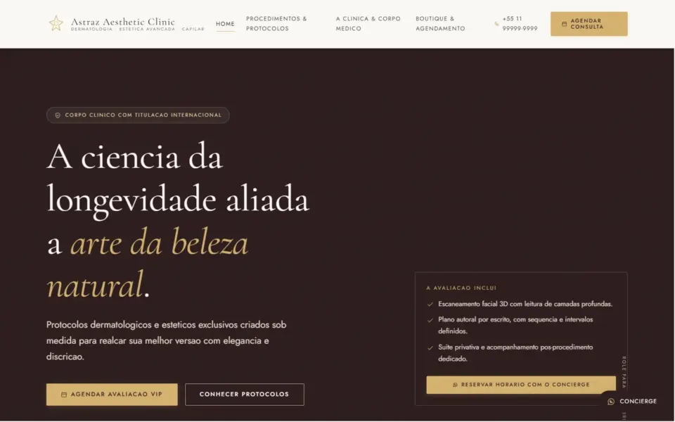 Página inicial do modelo Aesthetic Clinic