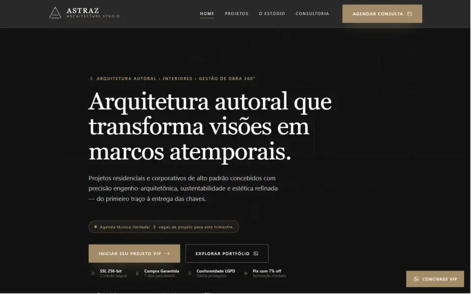 Página inicial do modelo Architecture Studio