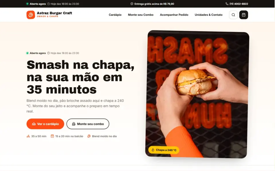Página inicial do modelo Burger Craft