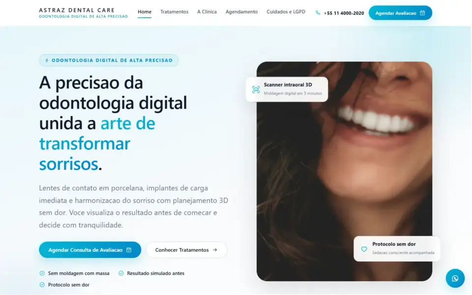 Página inicial do modelo Dental Care