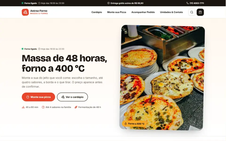 Página inicial do modelo Astraz Forno